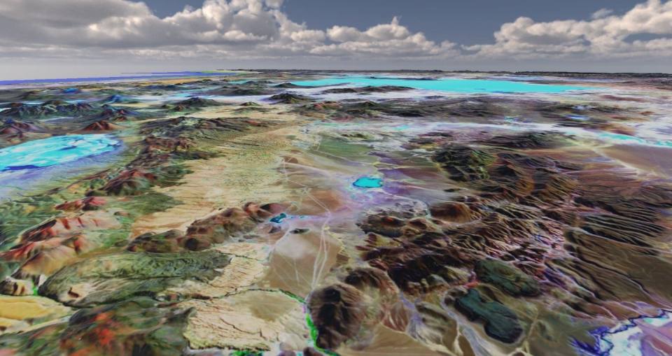 A 3D image created in Geovisionary showing ridges and valleys in Argentina