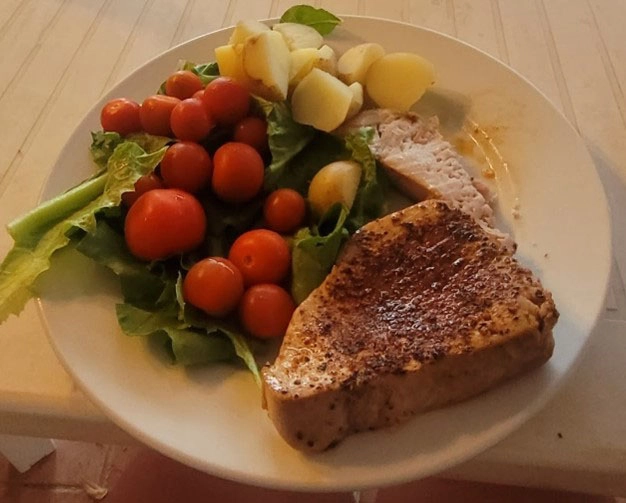 Tuna steak, caught by Catriona . © Catriona Macdonald.