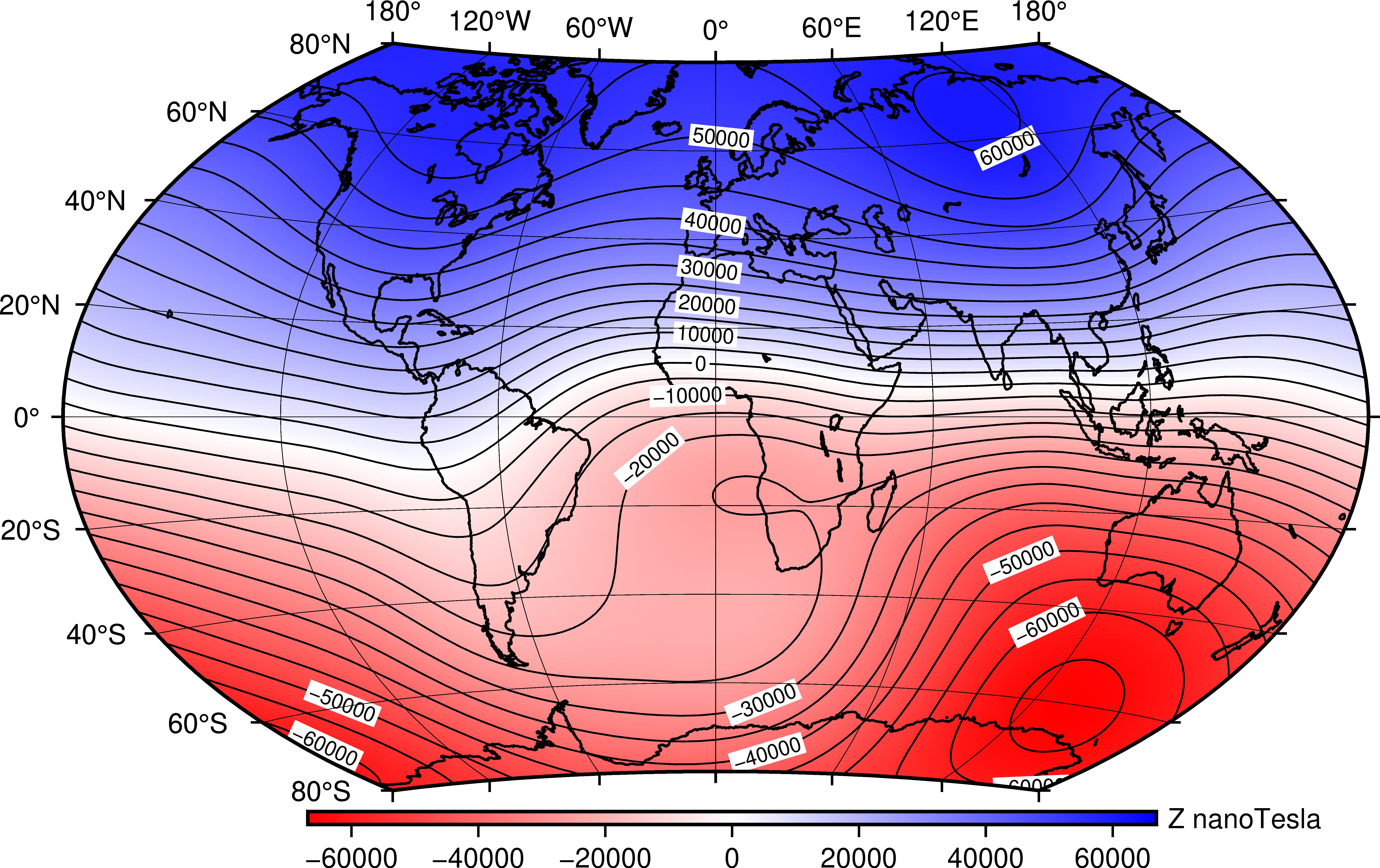 Vertical Intensity from IGRF-14 for 2025.0