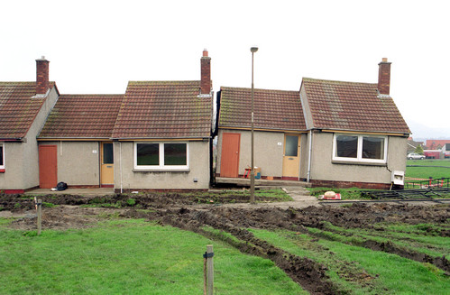 Small houses affected by mine subsidence in Ferniehill, Edinburgh