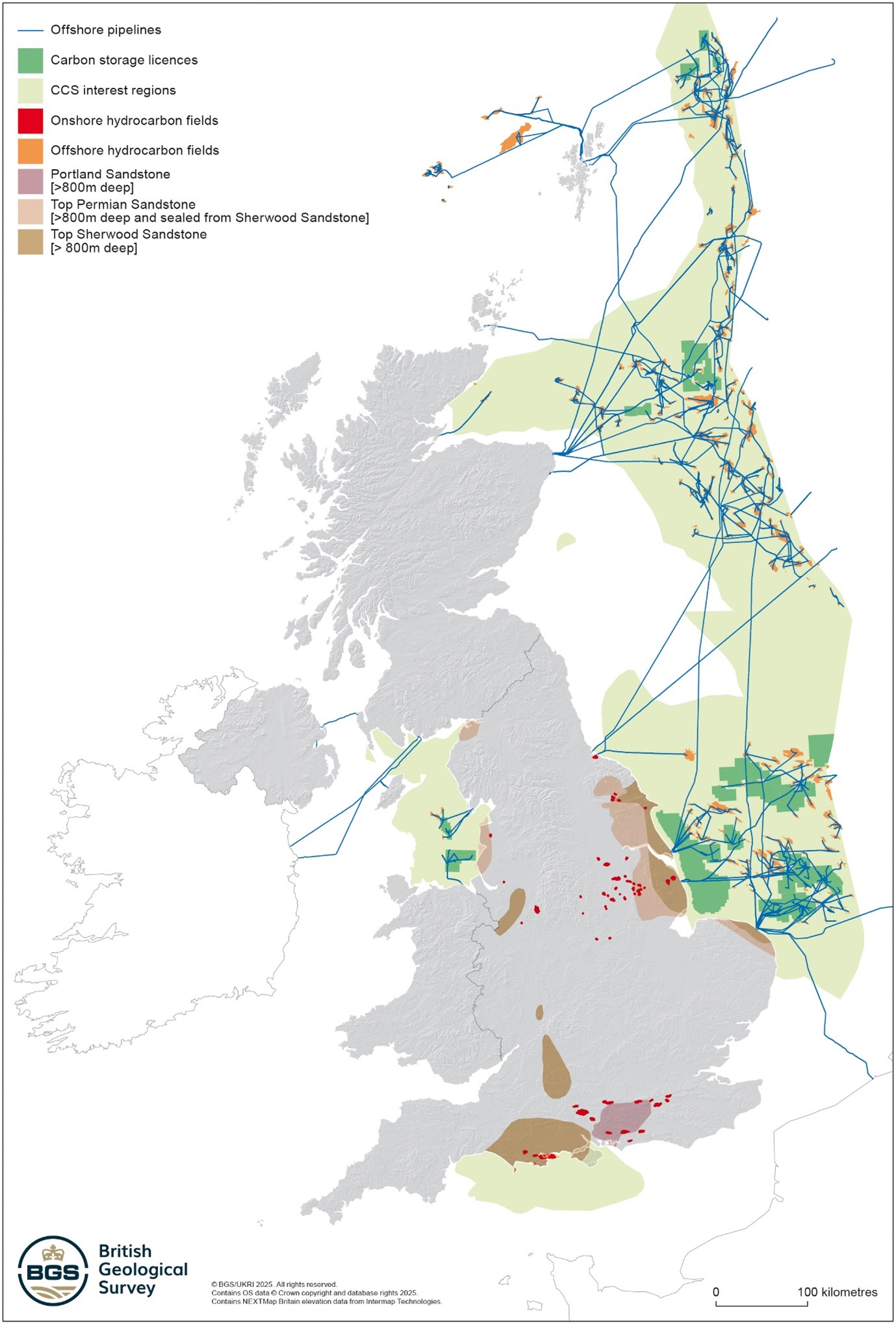 A map of the UK showing the distribution of geological units to support UK carbon capture and storage projects