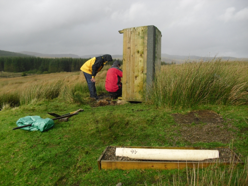 Figure 2: The induction coil is placed on a levelled bed of gravel and linked to a break-out box and digitiser, which Simon Flower and Ted Harris are working on in the background.