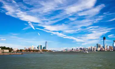 View of New York City and the Statue of Liberty from the water