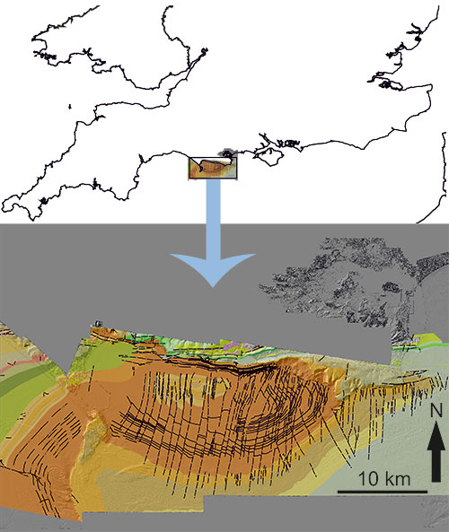 A map showing the on and offshore geology of the Jurassic Coast of Dorset