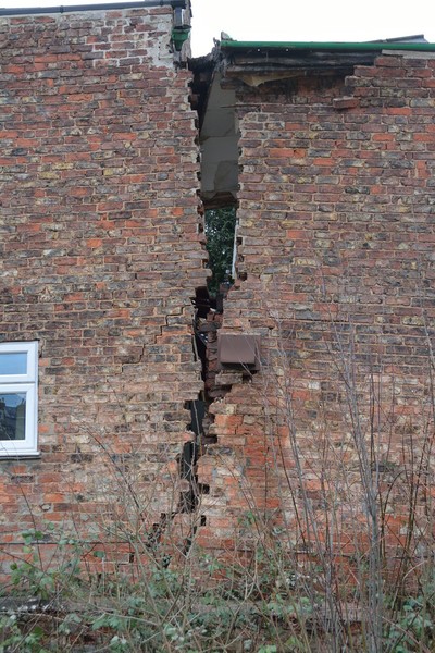 Damage caused to No 26 Magdalen’s Close by sinkhole that developed on Monday 17 February 2014.