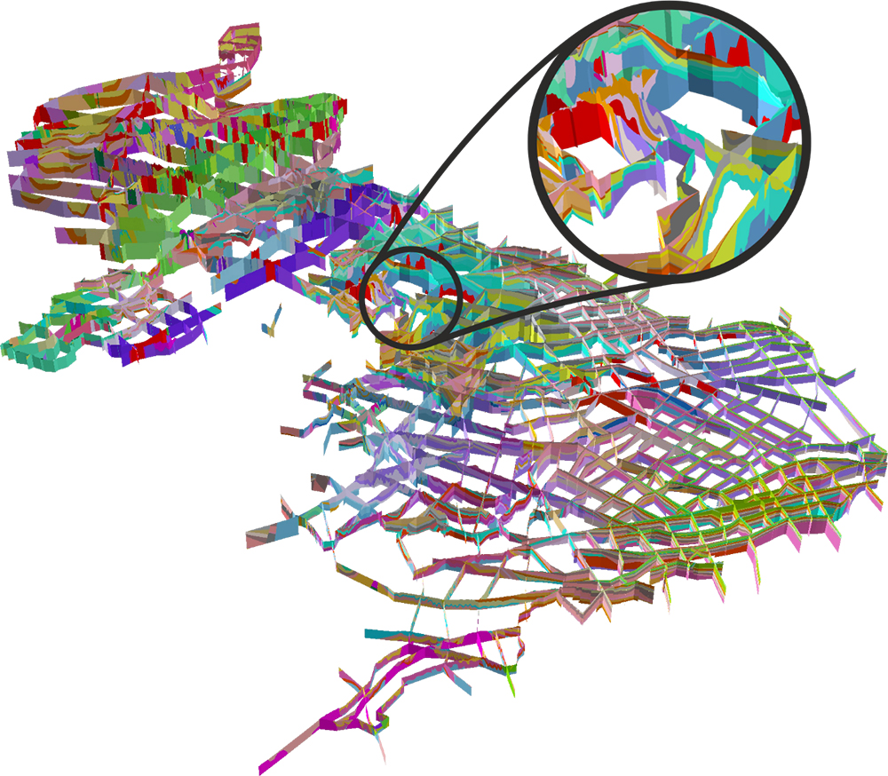 Fence diagram showing intersecting cross-sections and geology of the Cheshire region, visualising the complex rocks and structures that form the regional landmass. BGS © UKRI.