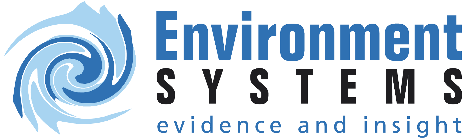 Logo with a blue swirl and text: 