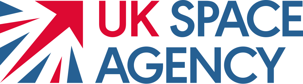 Logo of UK Space Agency with a red and blue arrow design on the left.