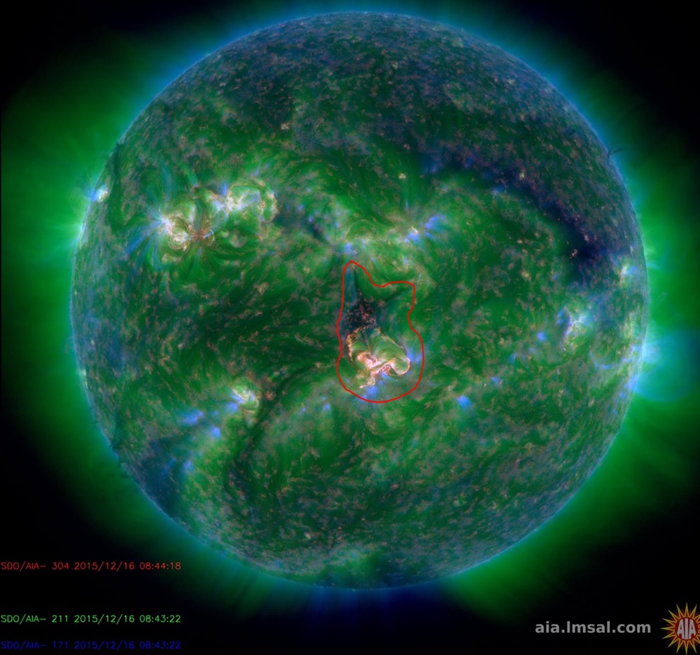 Image of the Sun from the Solar Dynamic Observatory showing the 1st CME launch site(SDO/NASA)