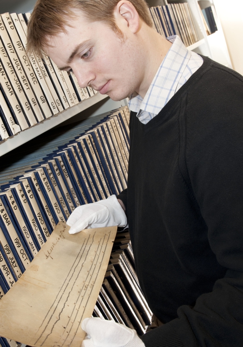 Examining an historical magnetogram from the BGS archives. Photo courtesy BGS (NERC).