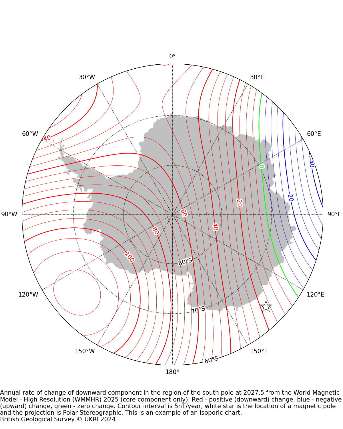 Magnetic chart showing Annual rate of change of Vertical Intensity