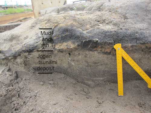 Jogan tsunami of AD 869. Sediment laid down during tsunami flooding.