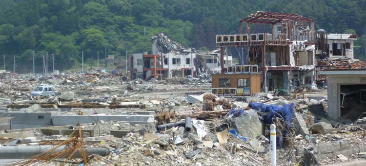 Close-up of the tsunami destruction at Minamisanriku.