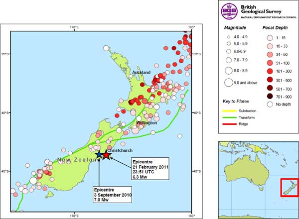 Historical and instrumental seismicity of New Zealand region since 1843 (magnitudes 6.0 and greater)