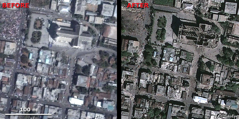 Dramatic damage to the cathedral in Port-au-Prince, which has been destroyed.