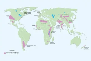 Map of documented occurrences of high-fluoride groundwater (>1.5 mg/L). BGS © UKRI