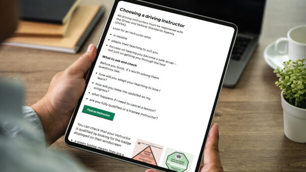 Guidance on a tablet about how to choose a driving instructor