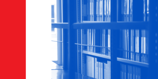 A shelf with files