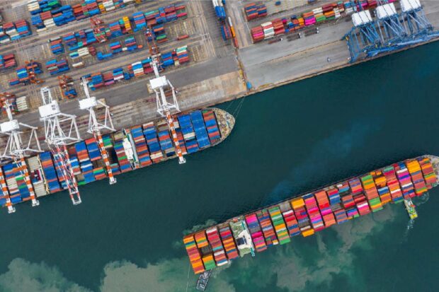 Two cargo ships pictured from above