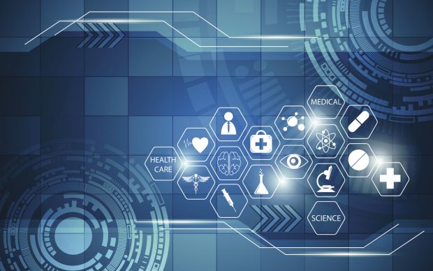 health care icons on rectangle pattern abstract design background