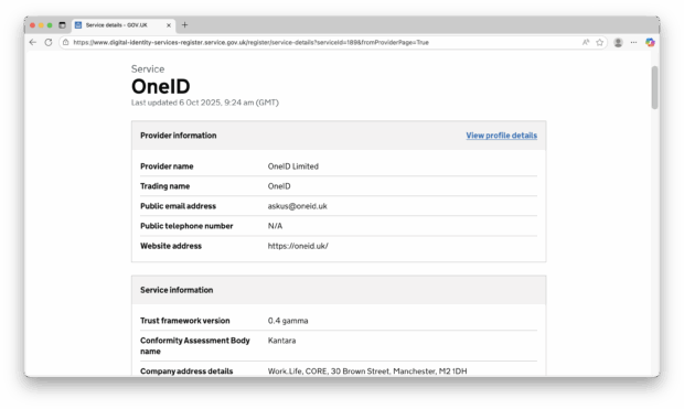 A screenshot of a service page