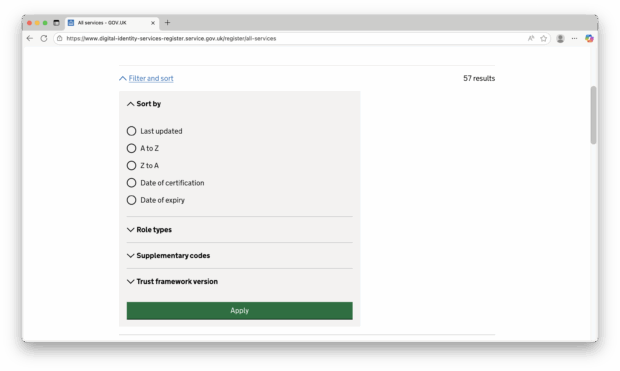 A screenshot of the sort by options