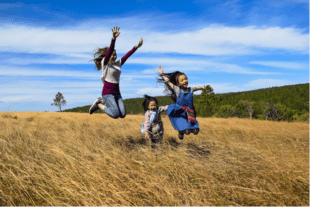 children playing in a corn field