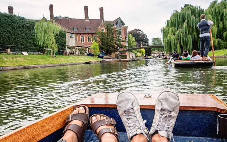 Relaxing in a punt in Cambridge