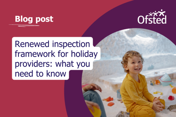 Renewed inspection framework for holiday providers: what you need to know. A toddler smiles and laughs at someone who is off-camera. They are kneeling on the floor with toys scattered around.