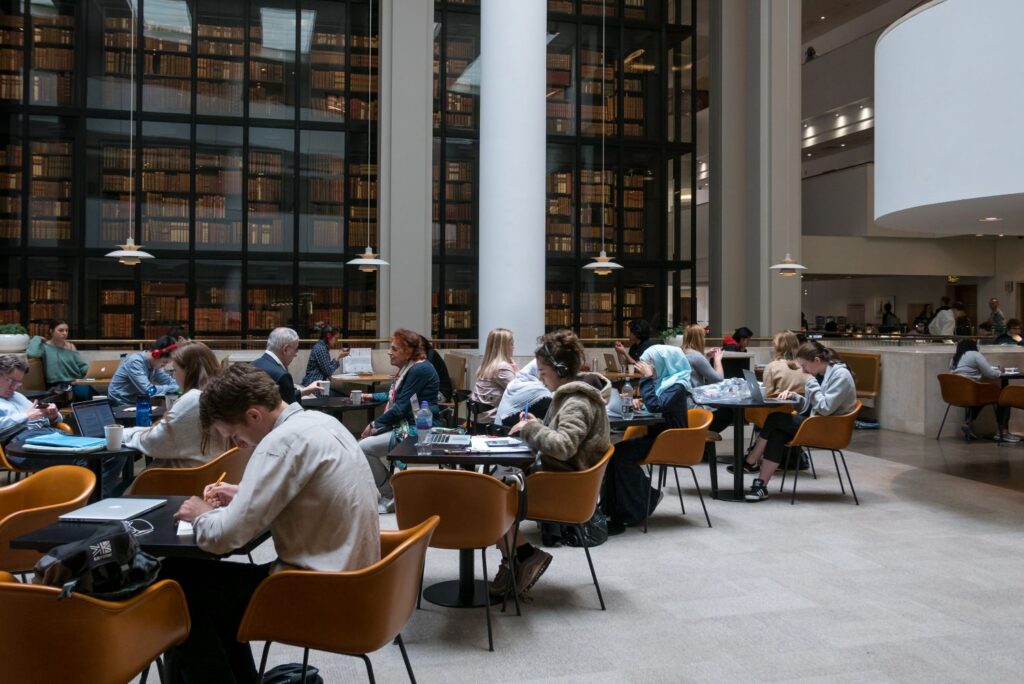 Students working in the British Library