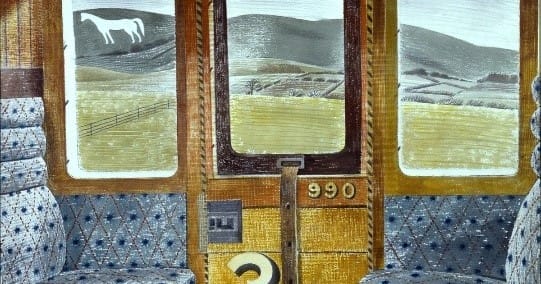 Train Landscape, watercolour on paper (collage) by Eric Ravilious (1903-1942). Image credit: Aberdeen Art Gallery & Museums