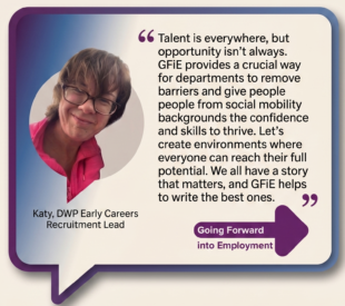 Katy advises of other departments to use GFiE in a speech bubble