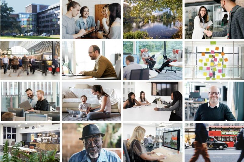 A selection of images showing our photography style, including a mix of people of different ages, genders and ethnicities.