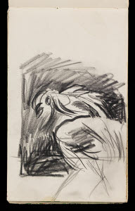 MB4086 &copy; Tate Images | Sketchbook 25. An owl or parrot-like bird facing to the left. Study for the bird on the right of 'Hanging Form over Water', 1955.