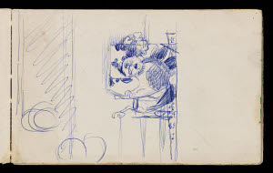 MB4097 &copy; Tate Images | Sketchbook 25. Sketch of emblematic owl or parrot. Study for the bird in 'Hanging Form over Water', 1955.