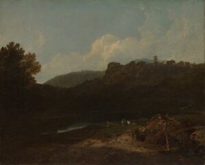 N00466 &copy; Tate Images | View in Wales: Mountain Scene with Village and Castle - Evening