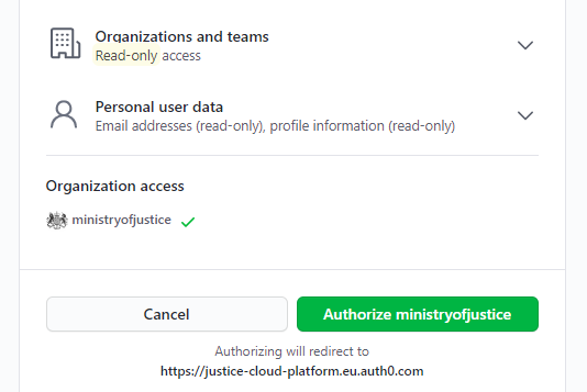 GitHub Authorize MoJ