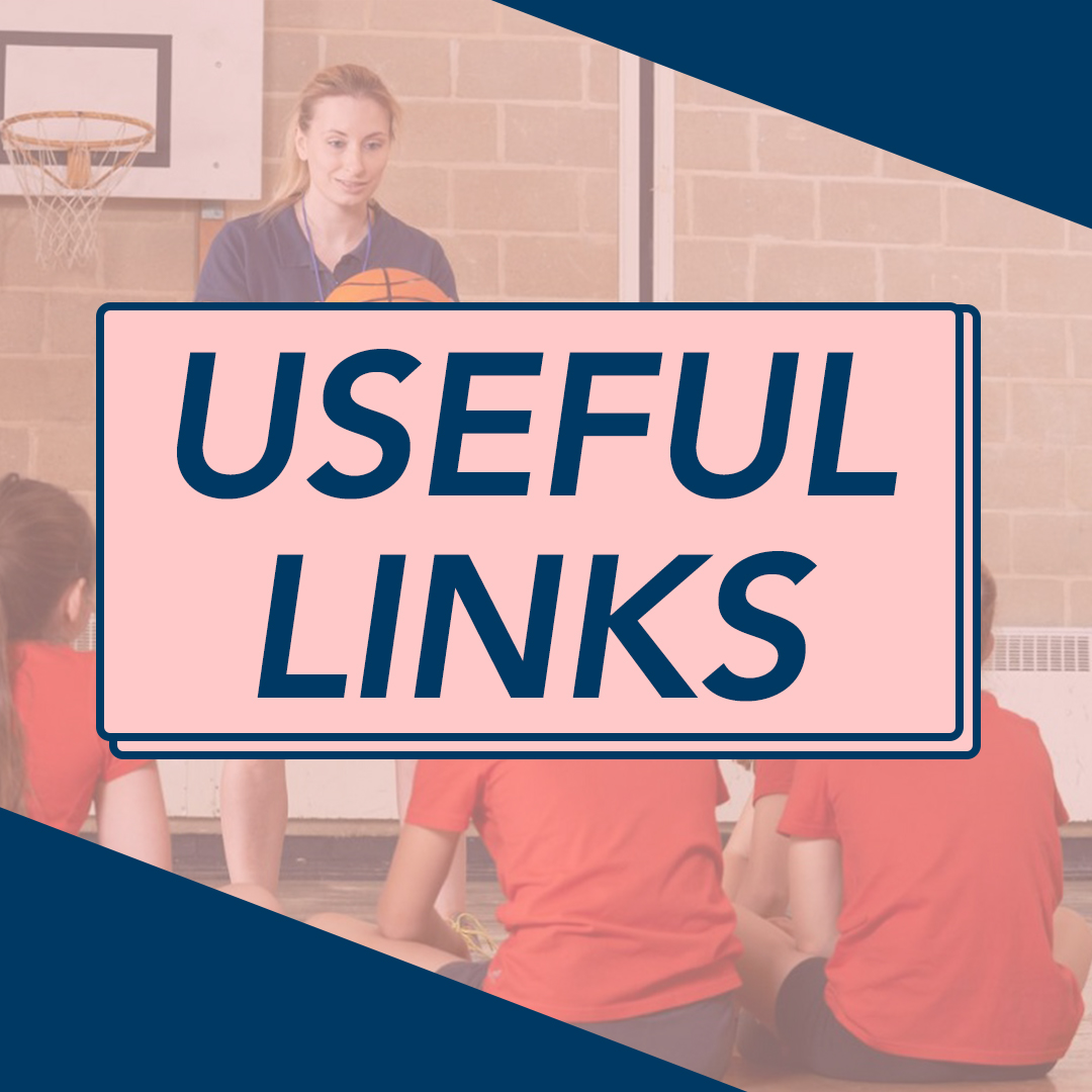 Graphic with an image of a coach and reads "useful links"