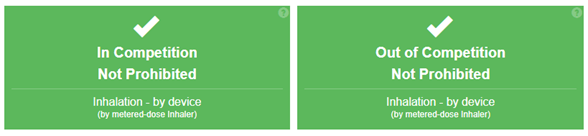 Global DRO search result showing that inhaled glucocorticoids are permitted (green)