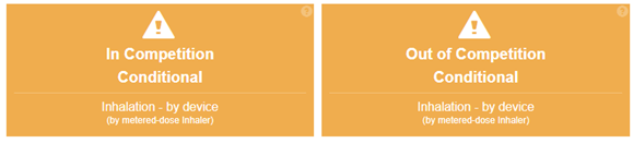 Global DRO search result for inhaled salbutamol showing a conditional status (orange)