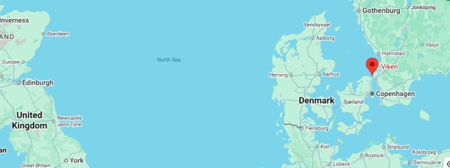 Modern internet map of the North Sea with the UK to left (west) and Denmark and Sweden to right (east)