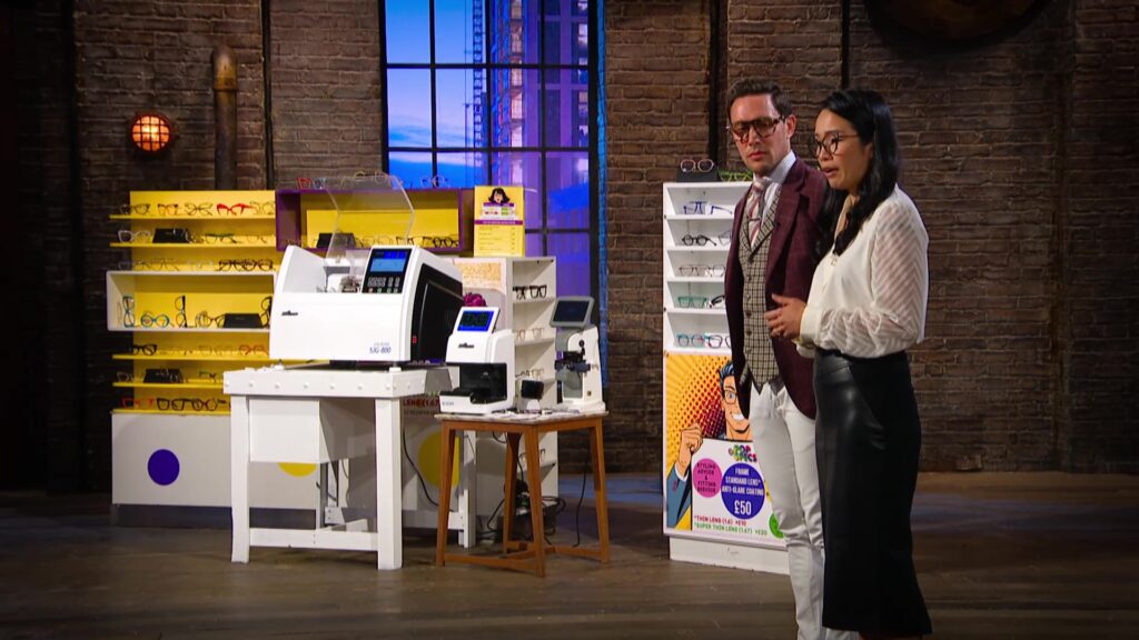 Pop Spec's duo Daniel and Lina with their products give the Dragons their pitch.