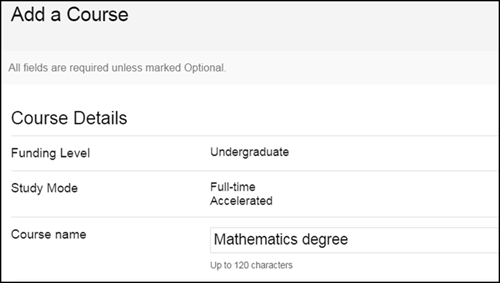 This image shows the Course Details screen with the Study Mode indicating an accelerated course.