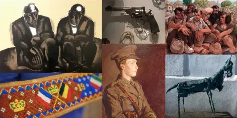 A composite graphic featuring various artworks, used as the promotional image used for the ‘Art Produced During Times of Conflict’ event