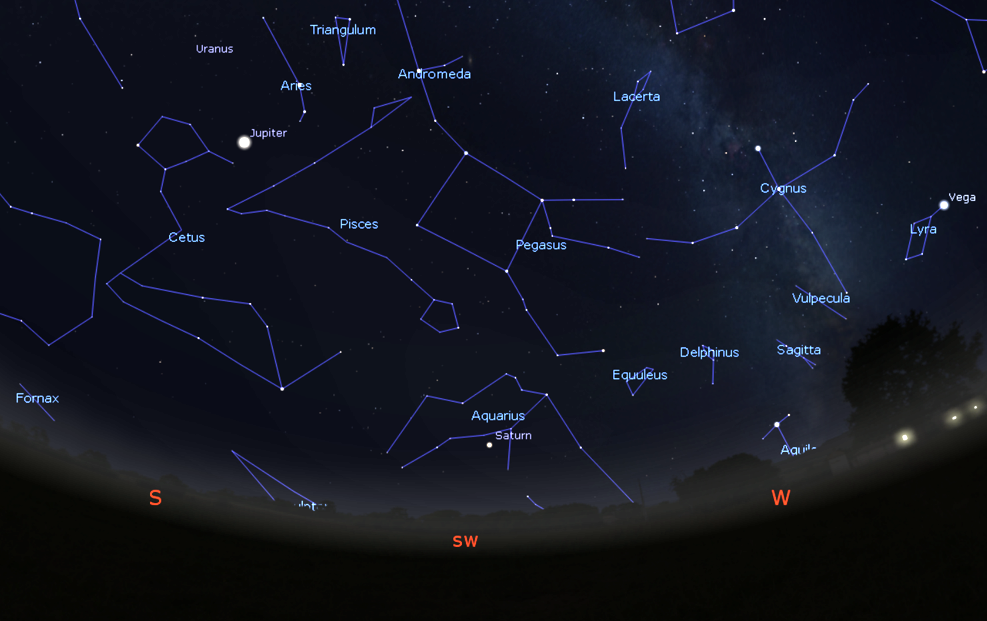 A south-west view of the night sky.