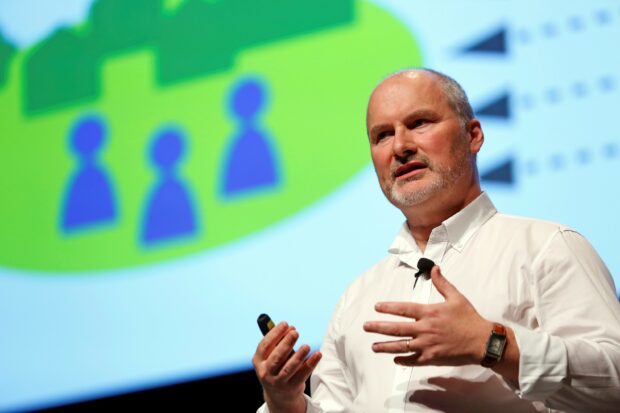 Simon Duffy addresses a conference