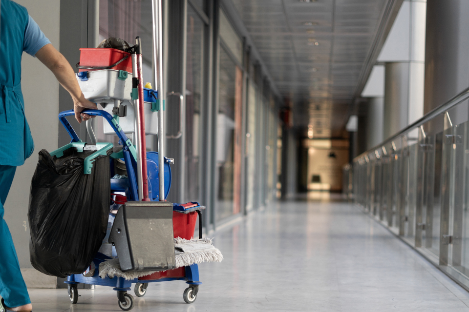 cleaning trolly in corridor