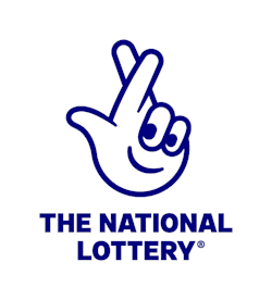 The National Lottery logo. The logo is a cartoon of a vertical hand with its fingers crossed. The hand also contains a set of eyes and a smile. Beneath this is the words 'The National Lottery'.