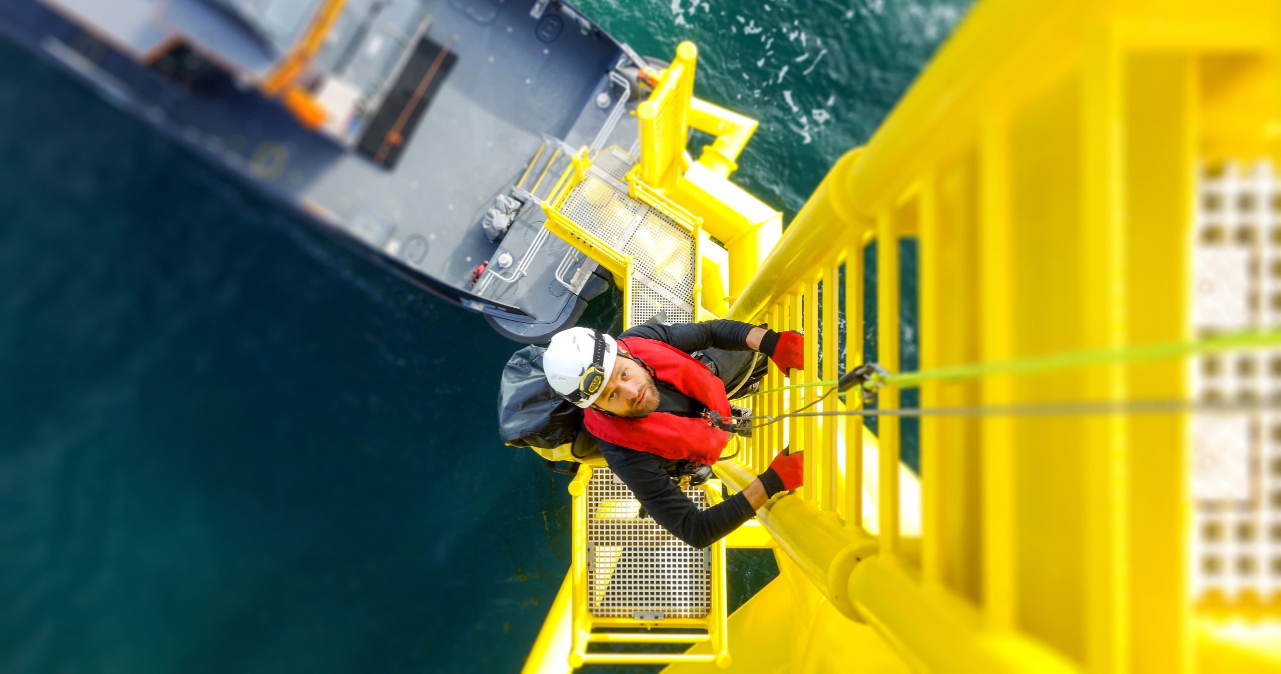 Offshore Worker Climbing Rig