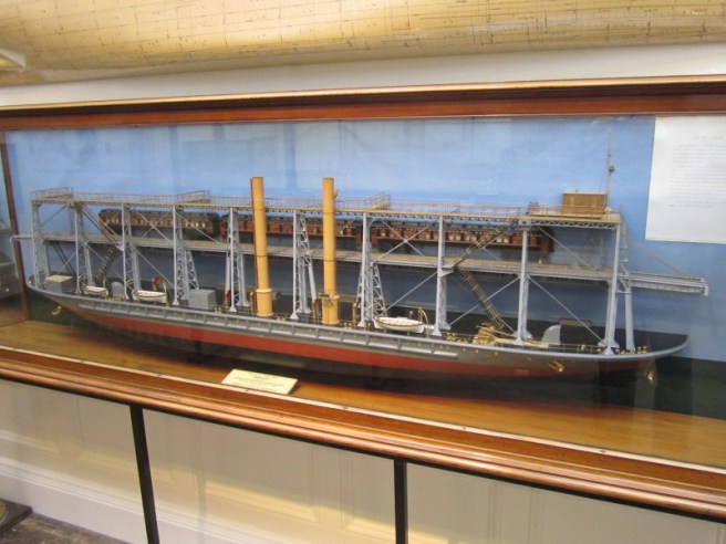 Modern photograph of train ferry model in glass case